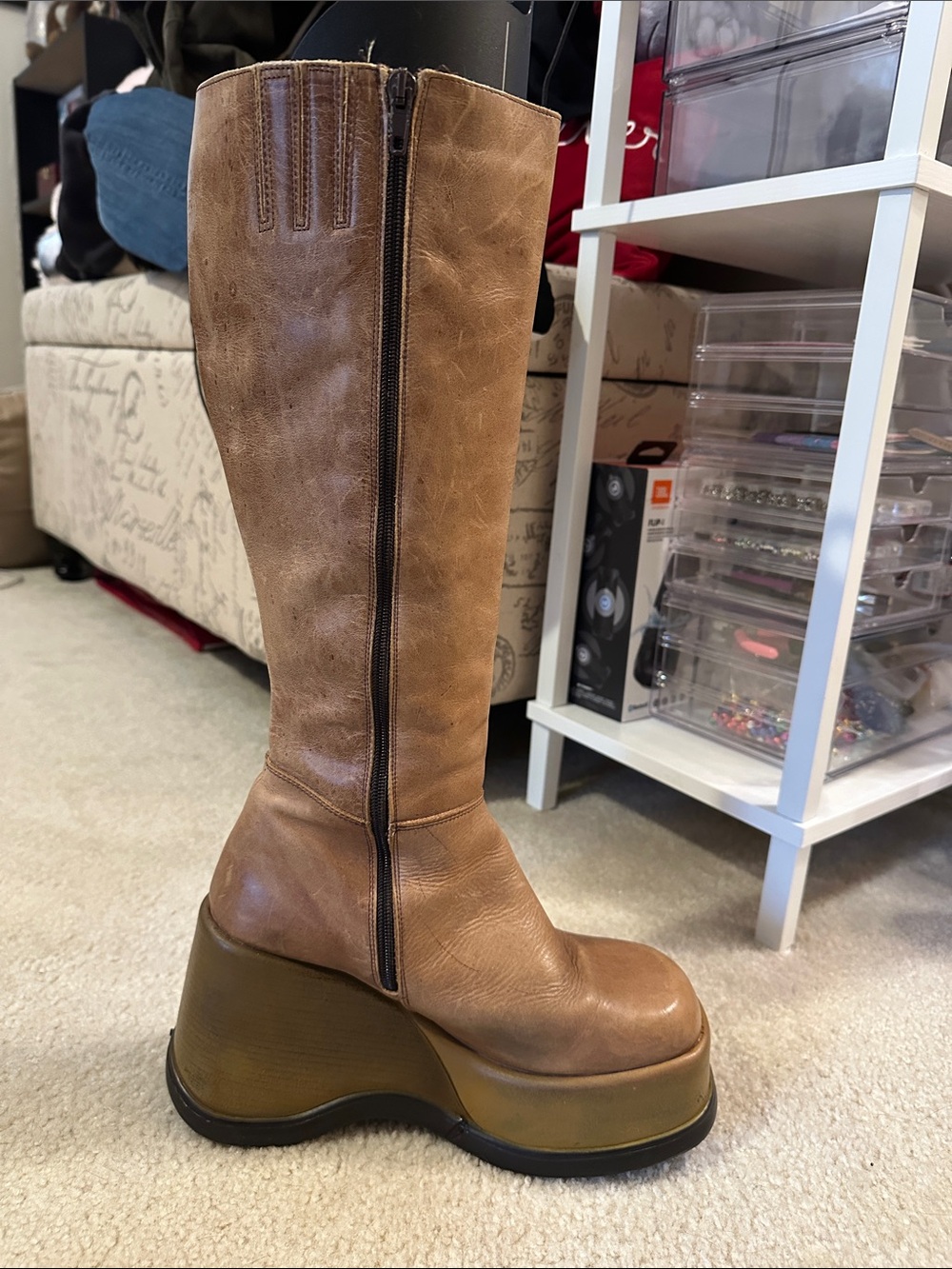 Steve Madden Tan Platform Wedge Knee-High Boots - Picture 3 of 4